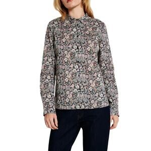 NWOT SESSUN Top L Multicolor Floral Shirt Cotton Blue-Flip-Cuff “Brittany”